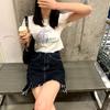 Short-sleeved Printed T-shirt for Women with Niche Design Niche Summer New Short Hot Girl Navel-exposed Student Top