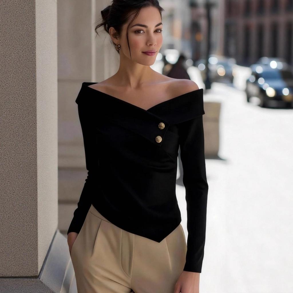 Women's -color Casual And Versatile One-shoulder Stylish Shirt Top