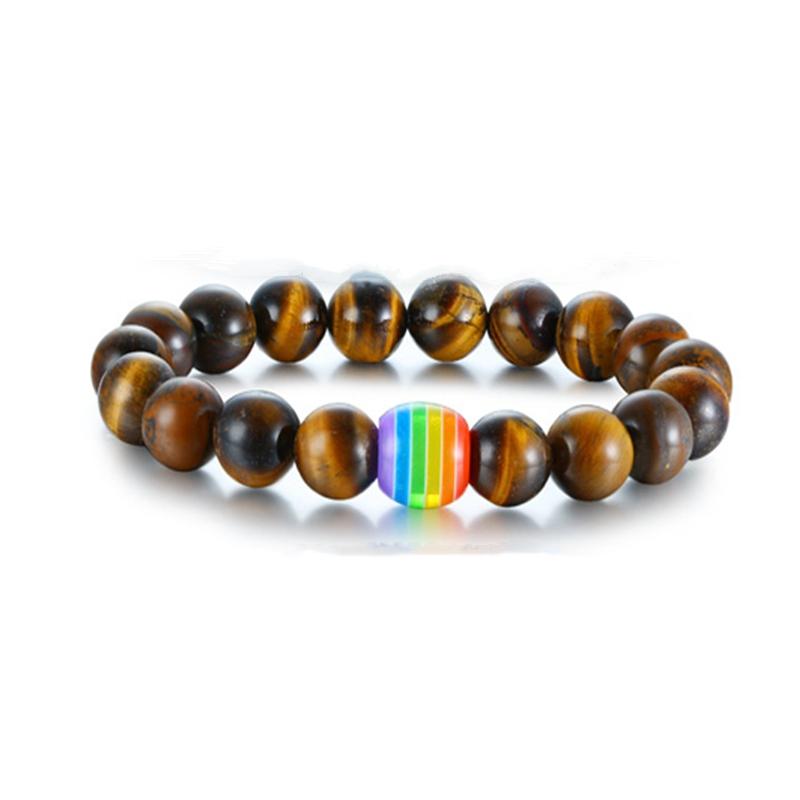 Women Men Rainbow Flag Ball Natural Stone Black Onyx Beads Bracelet June Pride LGBT GAY Couple Jewelry For Love jewelry