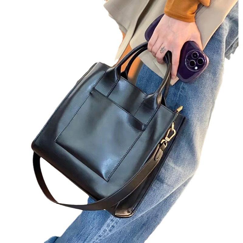 Tasche mit großem Fassungsvermögen Modisch und elegant Pendeln Echtes Leder Umhängetasche Tote Handtasche