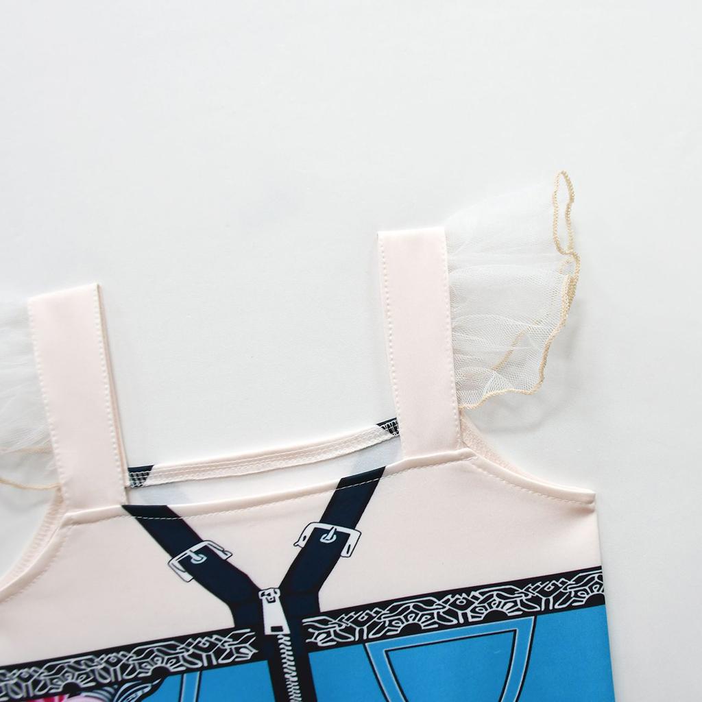 Children's Fashion Printed Denim Top And Short Skirt Set