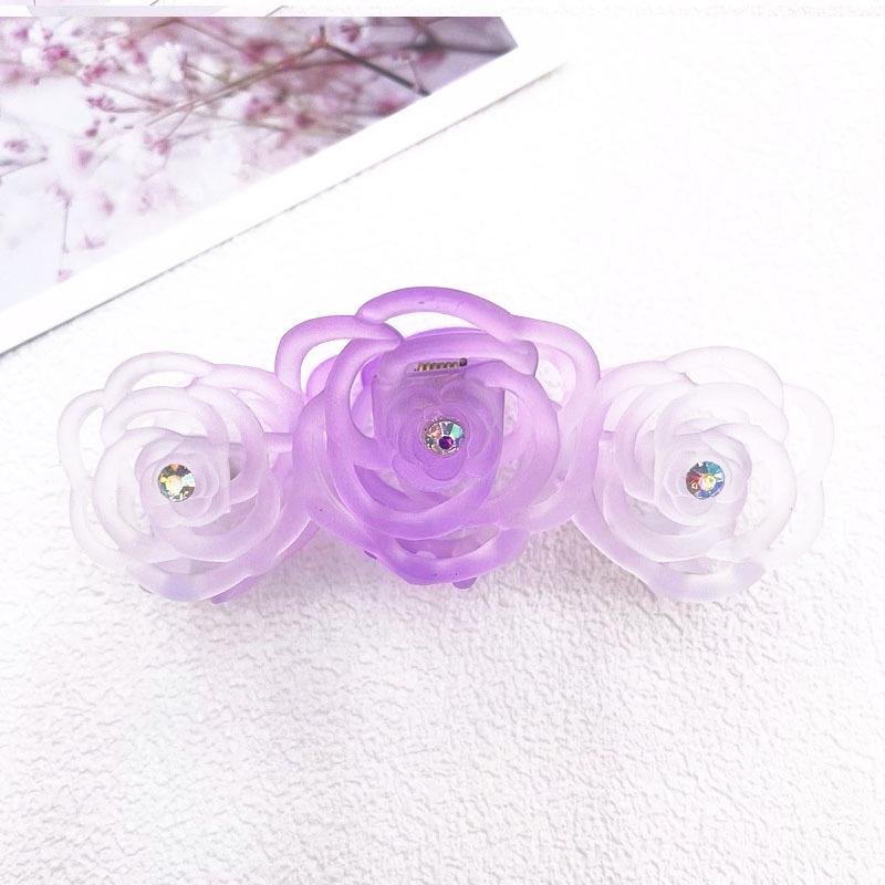 Korean Translucent Rose Hollow Claw Hair Clip - Versatile Solid Color Shark Clip Accessory