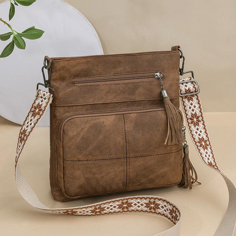 Damen Retro Denim PU Einzel-Schultertasche Große Kapazität Umhängetasche Multifunktionale Schulter-Umhängetasche Ausflugs-Freizeit-Pendlertasche