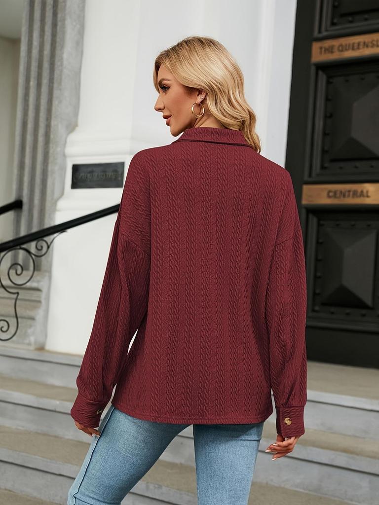 Europäische und amerikanische Damen Freizeitjacke mit Taschen und Knöpfen in Uni-Farbe für Herbst und Winter