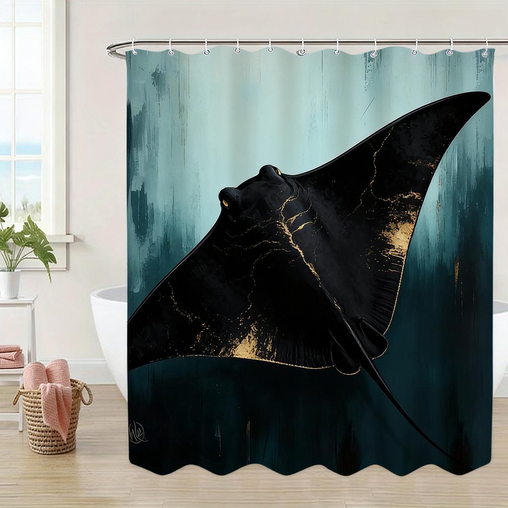 Ornate Gold Patterned Sea Turtle Underwater Waterproof Shower Curtain