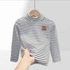 Children's Thermal Fleece Striped Long Sleeve Shirt with Half-High Collar for Boys and Girls (Autumn/Winter)