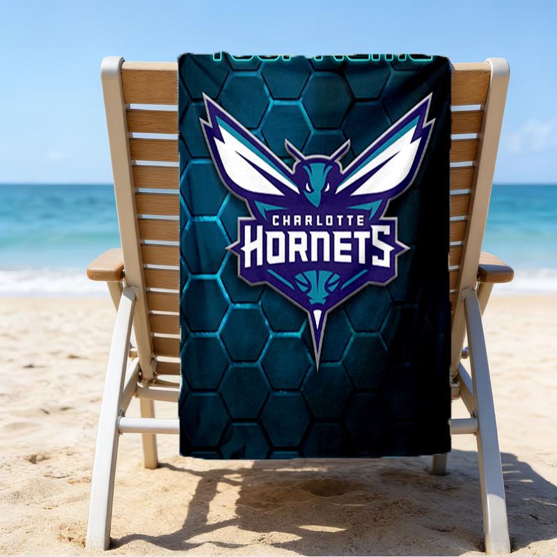 Custom Name Beach Towel Charlotte Logo Art Beach Towel, Soft Microfiber, Gift for Her/Him, Birthday, for Pool, Beach, Travel, Fan gifts