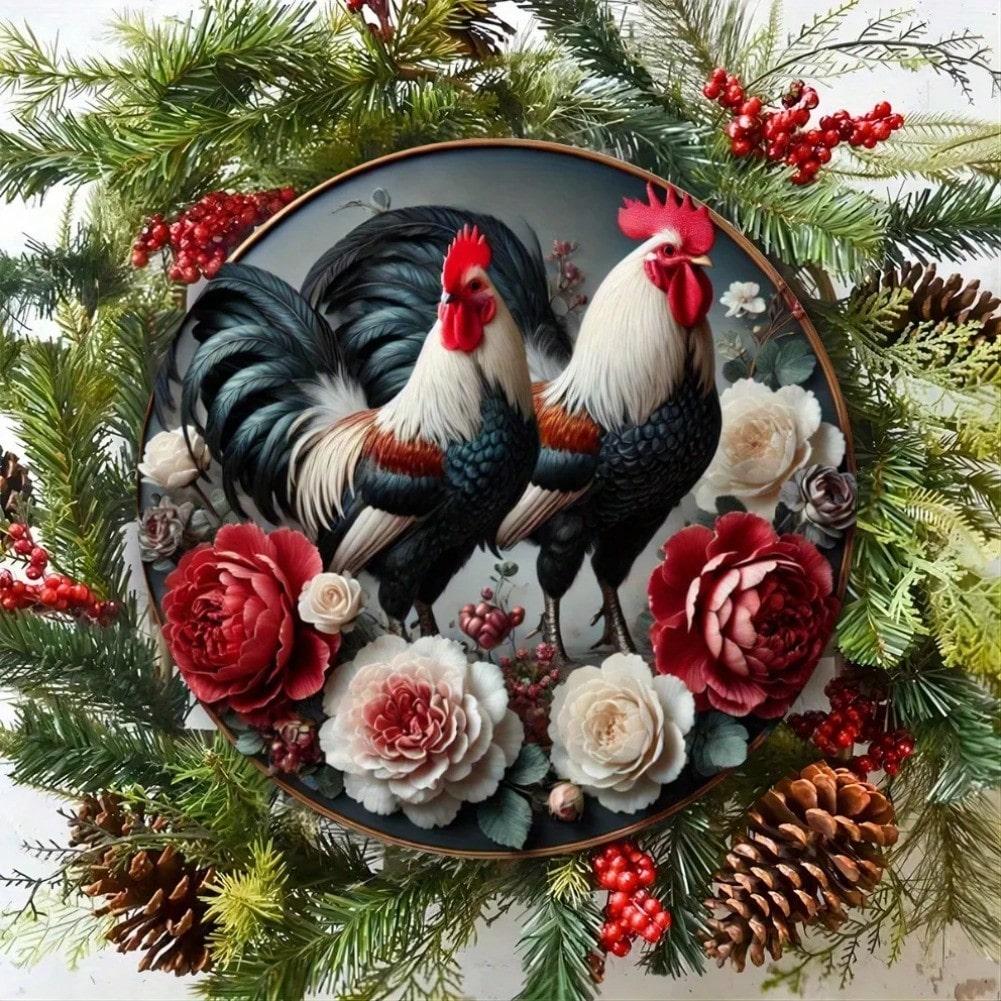 Vintage Rooster Round Metal Wall Art Rustic Farmhouse Decor 20x20 разноцветный