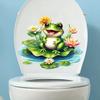 Cartoon Frog And Lotus Leaf Toilet Sticker Waterproof Self Adhesive Bathroom Decor