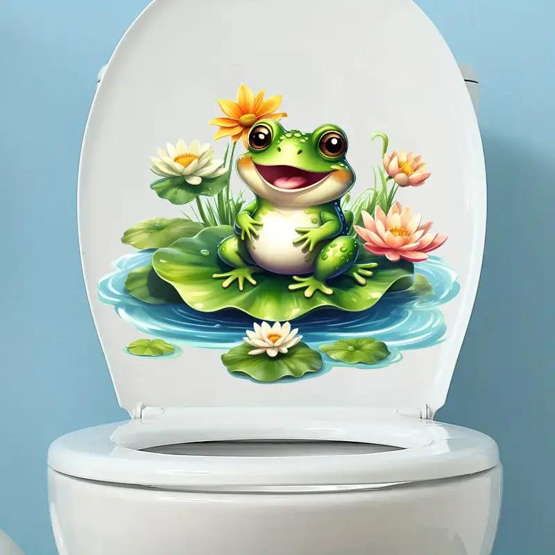 

Cartoon Frog And Lotus Leaf Toilet Sticker Waterproof Self Adhesive Bathroom Decor 25x29cm разноцветный