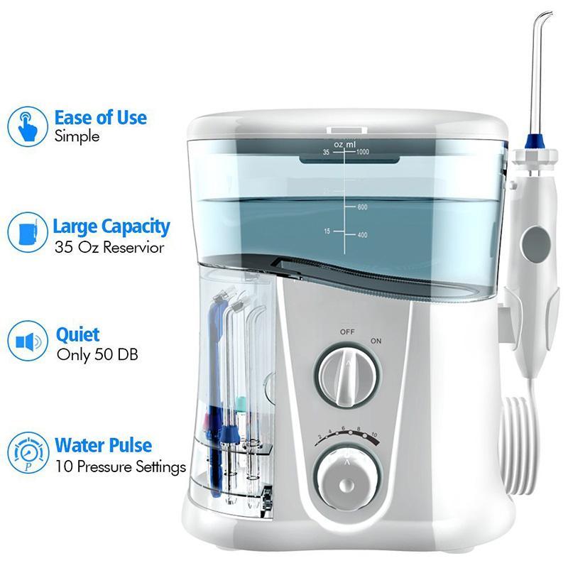 1000ml Electric Oral Irrigator Dental Powder Oral Cleaning Agent Oral Care Dental Powder SPA Ultraviolet Disinfection 7 Nozzles