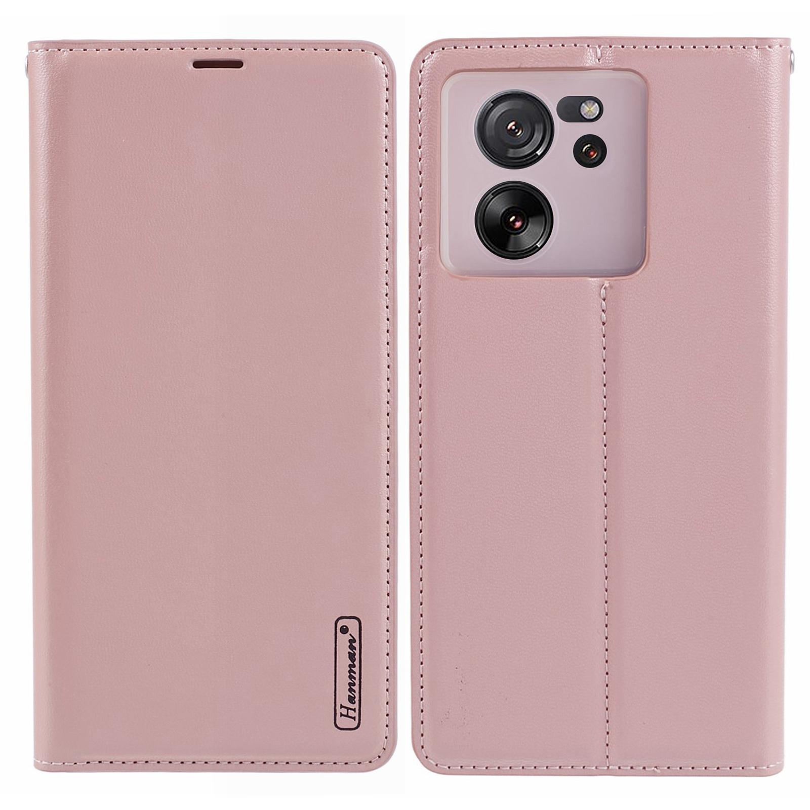 

HANMAN Minuo Series For Xiaomi 13T/13T Pro/Redmi K60 Ultra Case PU Leather Stand Magnetic Clasp Phone Cover Rose Gold