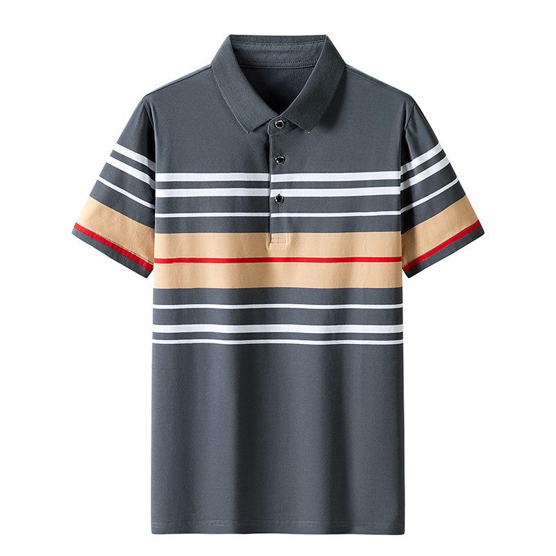 2026 Summer New Men's Striped Short-Sleeve T-Shirt Turn-Down Collar Men's Polo Shirt