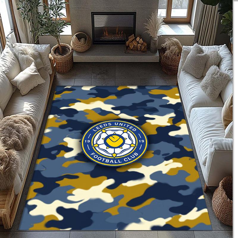 Leeds United Football Print Crystal Velvet Rug, Comfortable Water Absorbent Non Slip Indoor Floor Carpet
