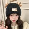 Women's Winter Knitted Hat with Cute Cartoon Christmas Reindeer Antlers, Ear Protection, Fleece Lining, Thickened for Cold Protection