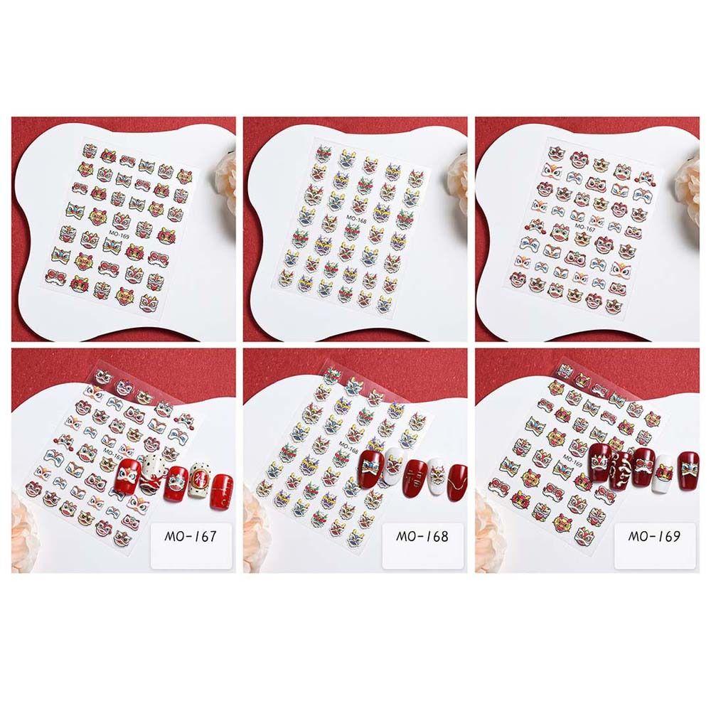 New Year Nail Charms Lion Awakening Nail Stickers Chinese Nail Decorations Girls