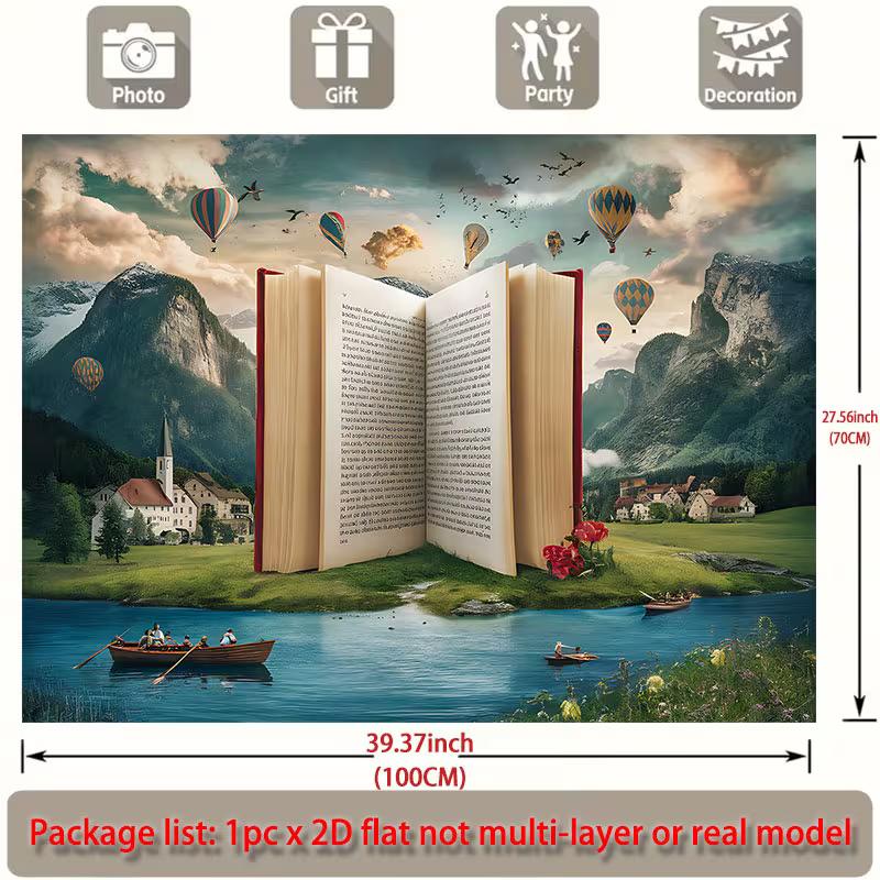 Magical Book Tapestry, Fantasy Landscape Background Cloth, Home Decor