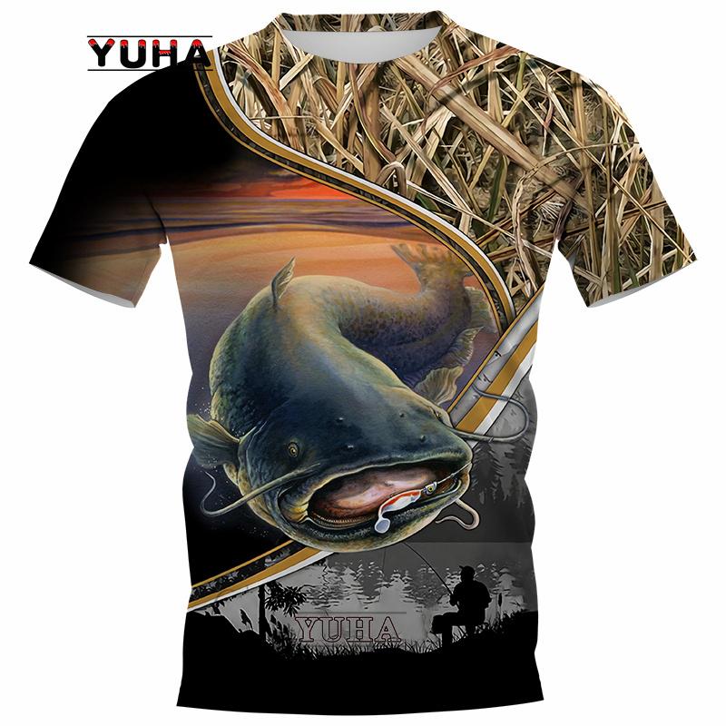 Men's Summer Carp Fishing Full Print T-shirt 3D Catfish Print T-shirts Short Sleeved Casual Top