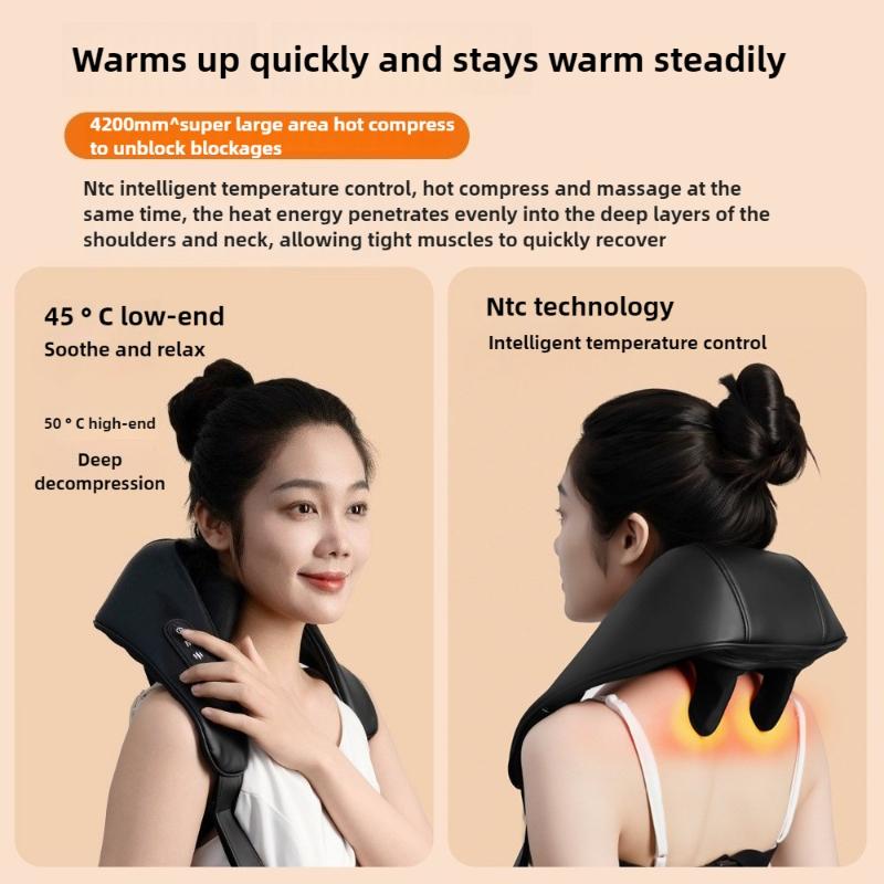USB Rechargeable Massager for Office & Home Cordless Shiatsu Heated Neck & Shoulder Massager Relaxing Body Electric Massage Tool