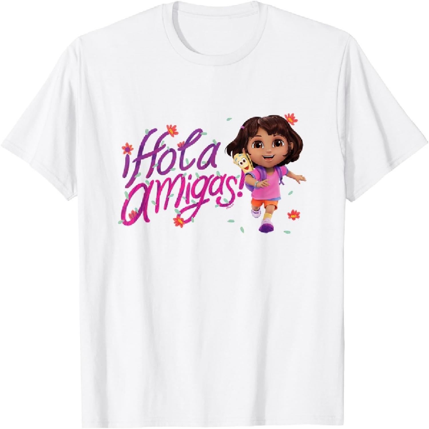 Dora the Explorer ¡Hola Amigas! Colorful Floral Chest Logo T-Shirt XXXXXL белый