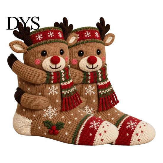 Home Doorway Holiday Decor 3D Hugging Christmas Stockings for Fireplace Decorations, Large Knit Gift Hanging Bags with Santa/Elk/Snowman/Nutcracker