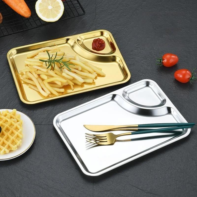 Stainless Steel Barbecue Plate Rectangular Snack Plate Grill Pan Fried Chicken Plate With Dipping Tray Dumpling Plate