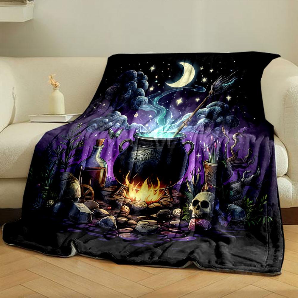 Moonlit Witch's Cauldron Scene Print Blanket Soft and Cozy Perfect for the Living Room Bed Sofa or a Nap,gift