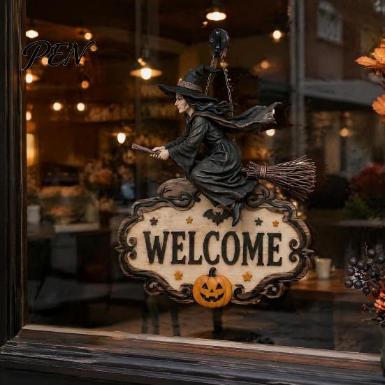 Outdoor Party Decorations Halloween Wooden Welcome Sign, Spooky Skull Frog Crow Witch Door Hanger, Hanging Plaque 2D Wall Sign for Home Decor Creative