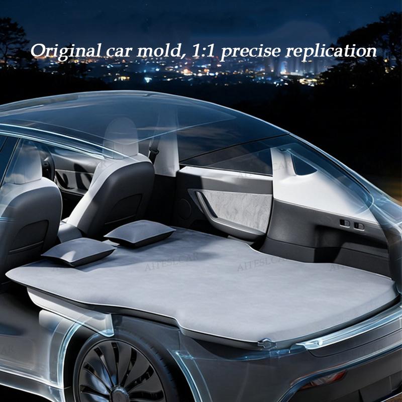 AABLU1 Für Tesla Model 3 Model Y 2017-2025 Aufblasbare Luftmatratze Outdoor Camping Aufblasbar Spezielles Wildleder Stoff Auto Reisebett