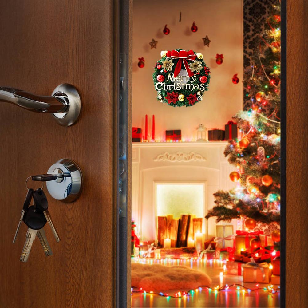 Christmas Artificial Wreath 30cm Front Door Wall Hanging Rattan Wreath with Bowknot Jingle Holiday P