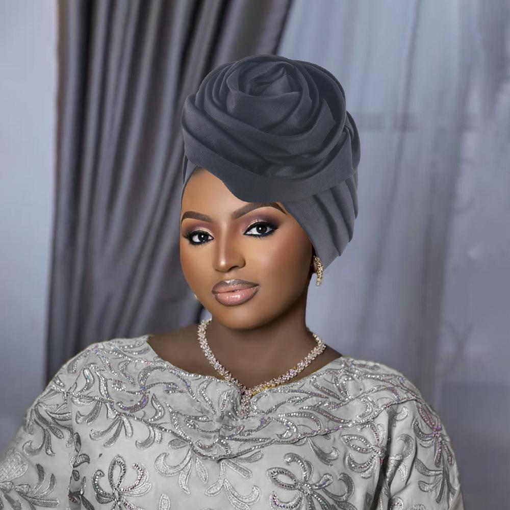 Rosenblumen Afrikanische Turbanmütze für Damen Kopfbedeckung Kopftücher Nigerianische Hochzeitsfeier Kopfbedeckung Mütze