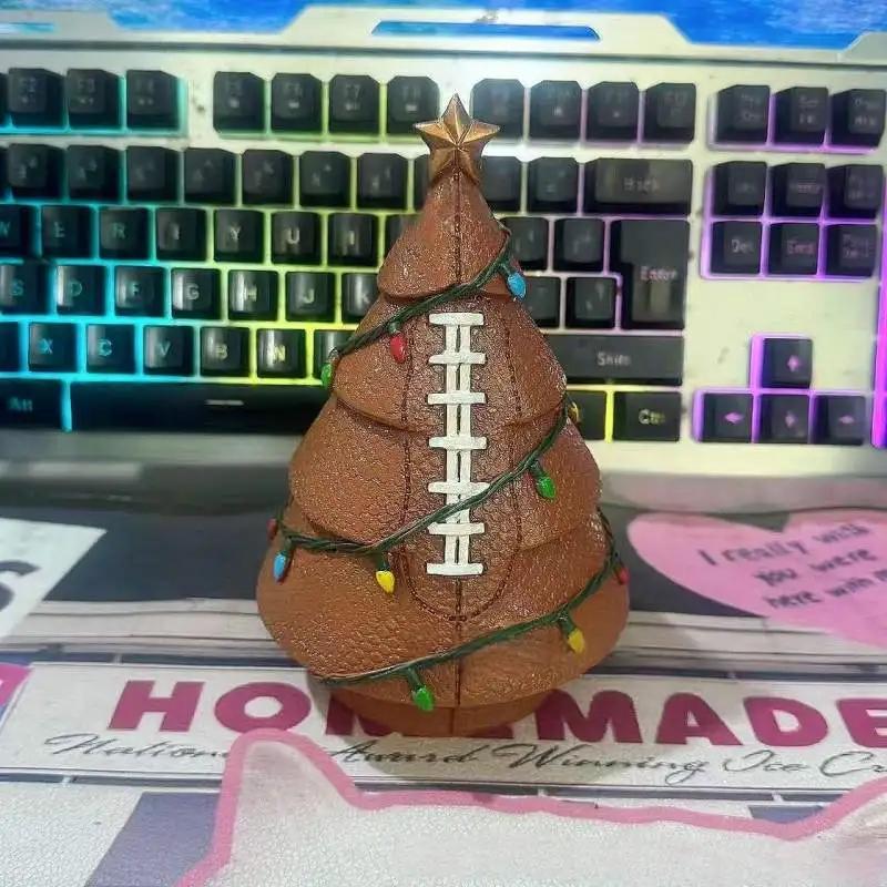 Christmas Tree Shaped Soccer Ball Ornament Football Xmas Tree Decor with Gold Star Indoor Table Decorations Figurine