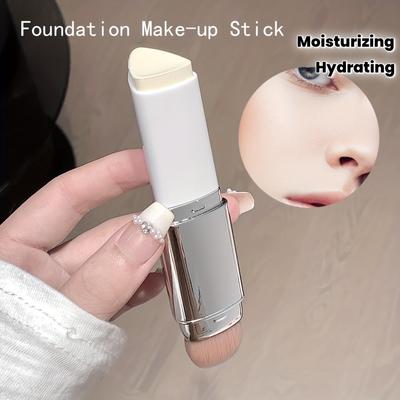 Natural Concealing Hydrating Foundation Stick - Buildable Coverage, Moisturizing Powder Base with Brush Tip Applicator, Brown/White Shades