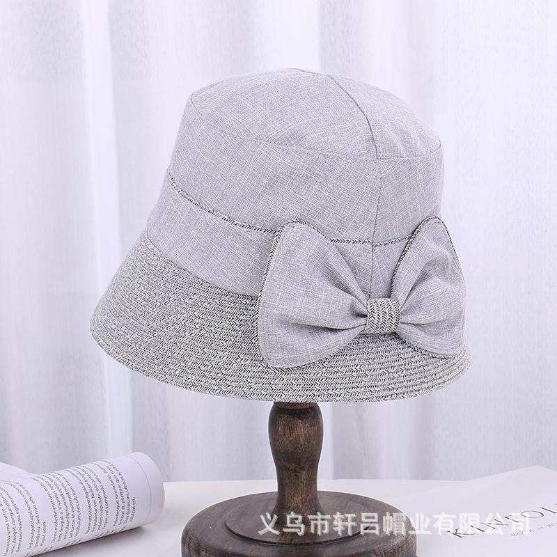 New Cotton and Linen Basin Hat Women's Casual Versatile Sunshade Bucket Hat Elegant Bow Wide Brim Sunscreen Bucket Hat