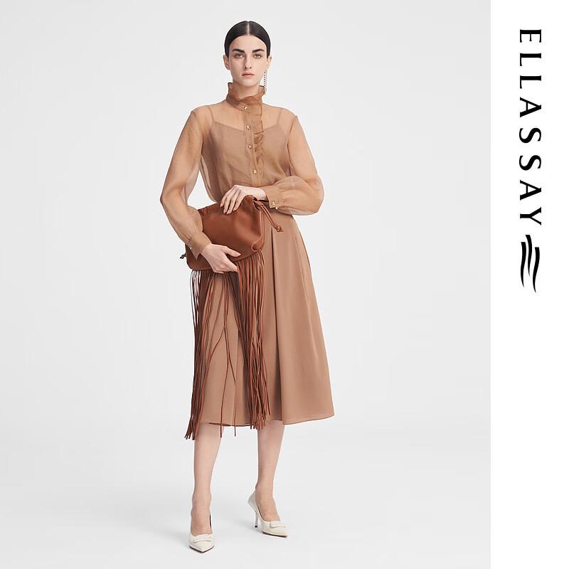 ELLASSAY Women's Sheer Stand-Collar Shirt