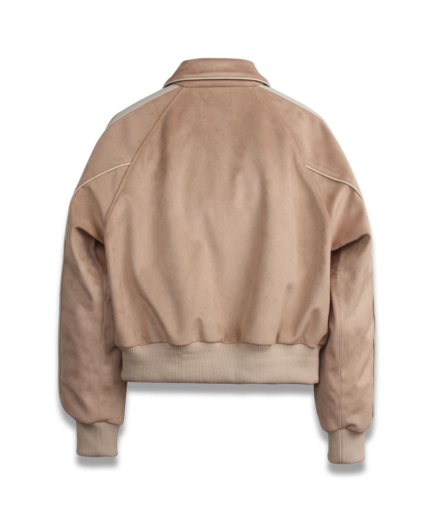 Doffsept Vegan Leather Suede Varsity Jacket In Beige