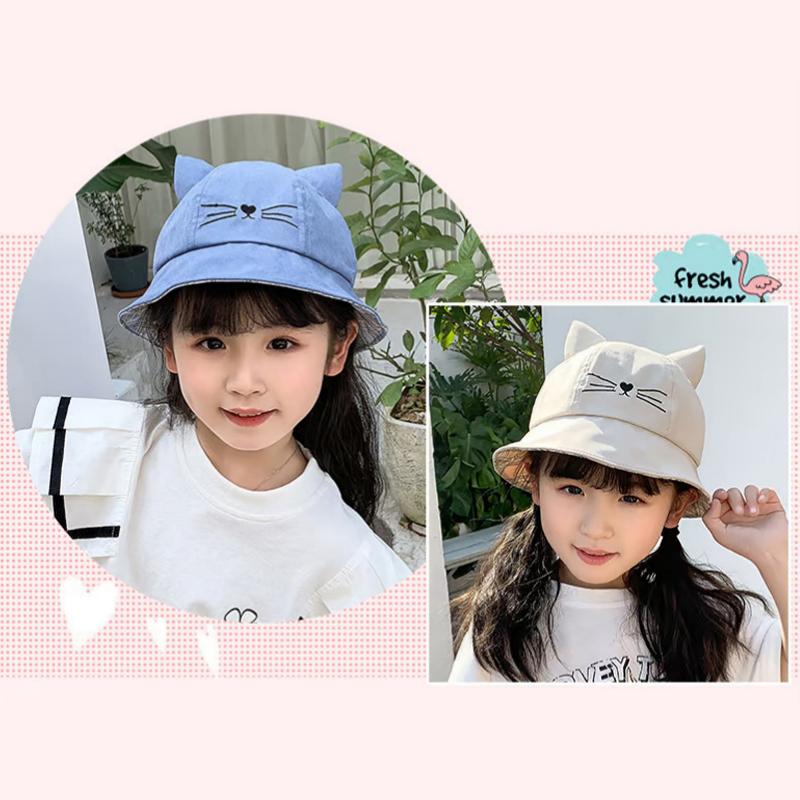 Cute Baby Hat With Cat Design Japanese Style Sun Protection Hat For Summer