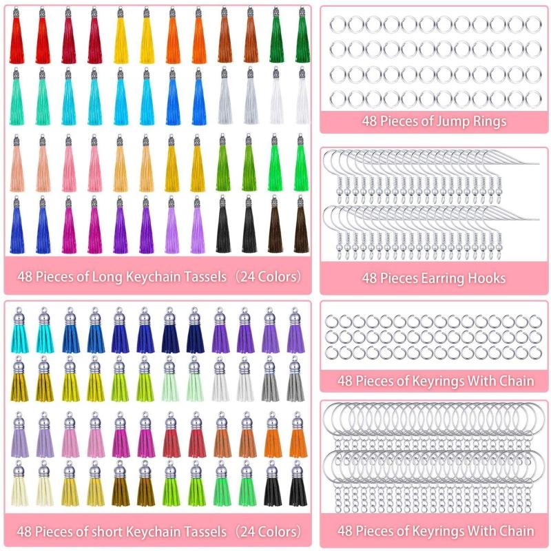Tassels for Jewelry Making 48 pcs Leather Tassel Keychain Charms Bulk with 96pcs Jump Rings for Earrings for Key Chain C