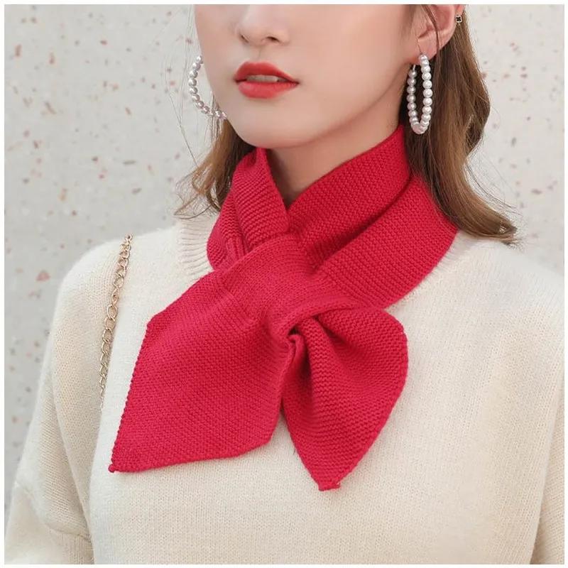 2024 Women Casual Cross Fishtail Scarf Straps Shawl Ladies Autumn Winter Scarf Soft Neck Scarf Girls Knitted Sweater Bowtie