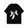 Oversized T Shirt Black Skeleton Hands Graphic Print Casual Streetwear Top for Women