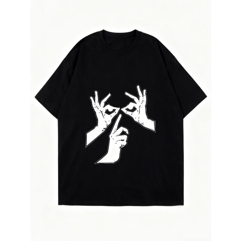 Oversized T Shirt Black Skeleton Hands Graphic Print Casual Streetwear Top for Women