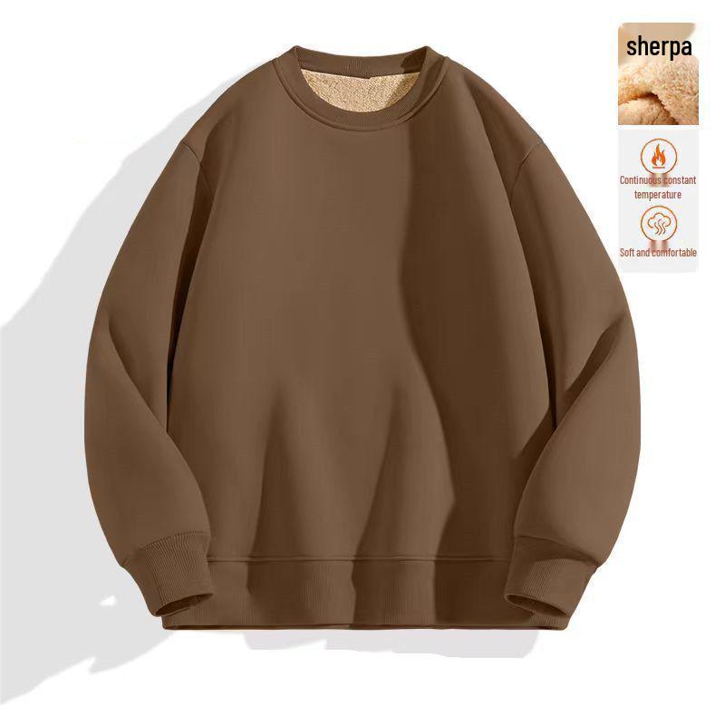 Men's Thick Lambswool Velvet Hoodie - Warm Round Neck Top for Autumn/Winter 2025