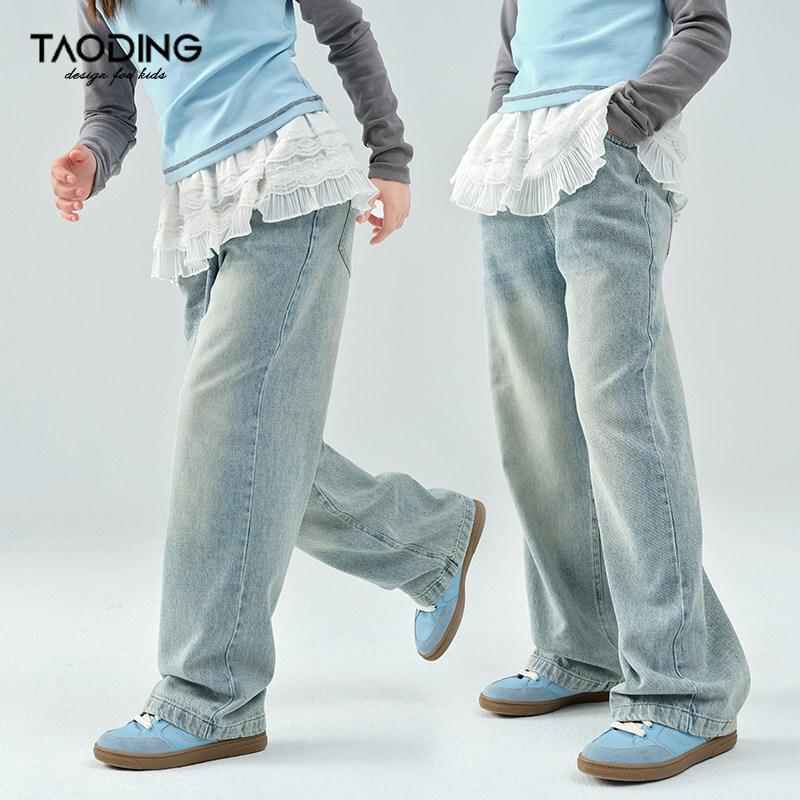 Girls  Light Blue Straight Leg Distressed Jeans 140