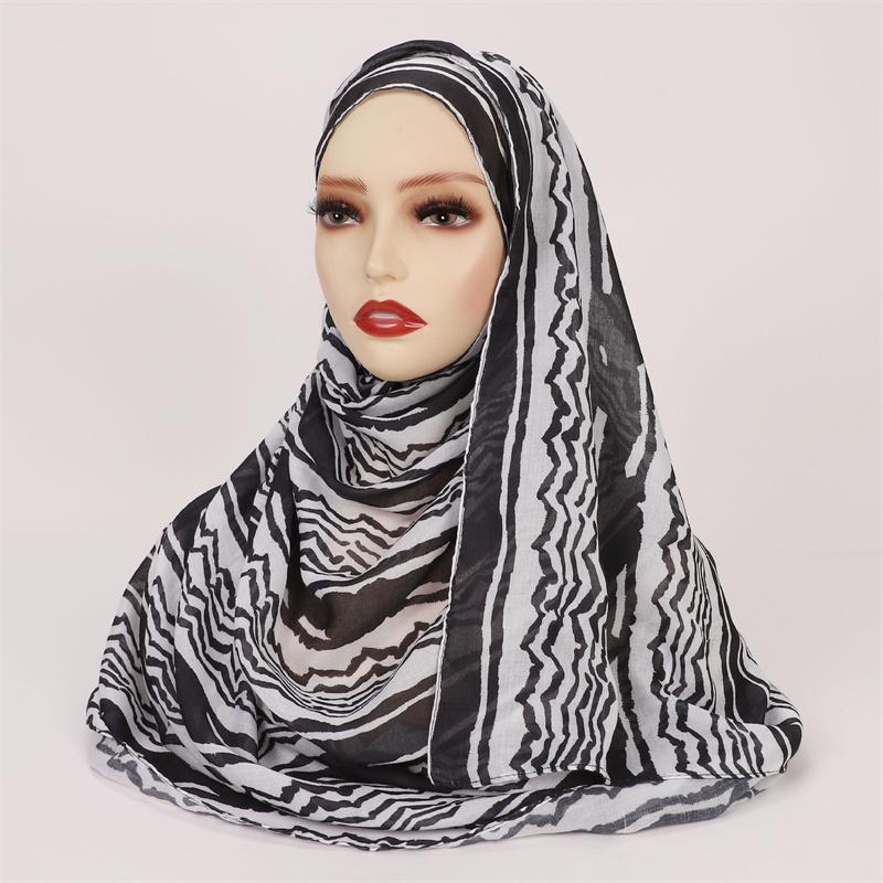 Summer Watercolour Marble Printed Hijab For Women Breathable Soft Modal Cotton Woven Muslim Scarf Turban Camping Sunscreen