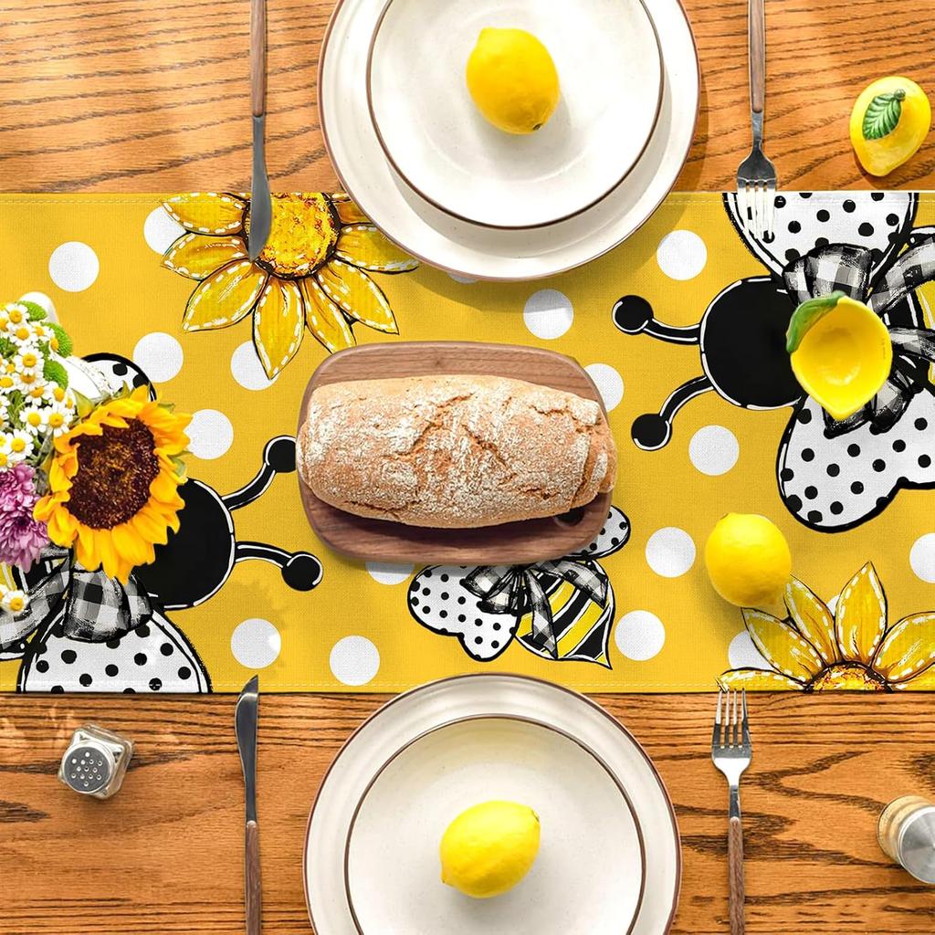 Summer Decorations Sunflower Table Runner Spring Summer Floral Bee Table Cover Summer Sunflower Decor Spring Summer Decorations for Home Party