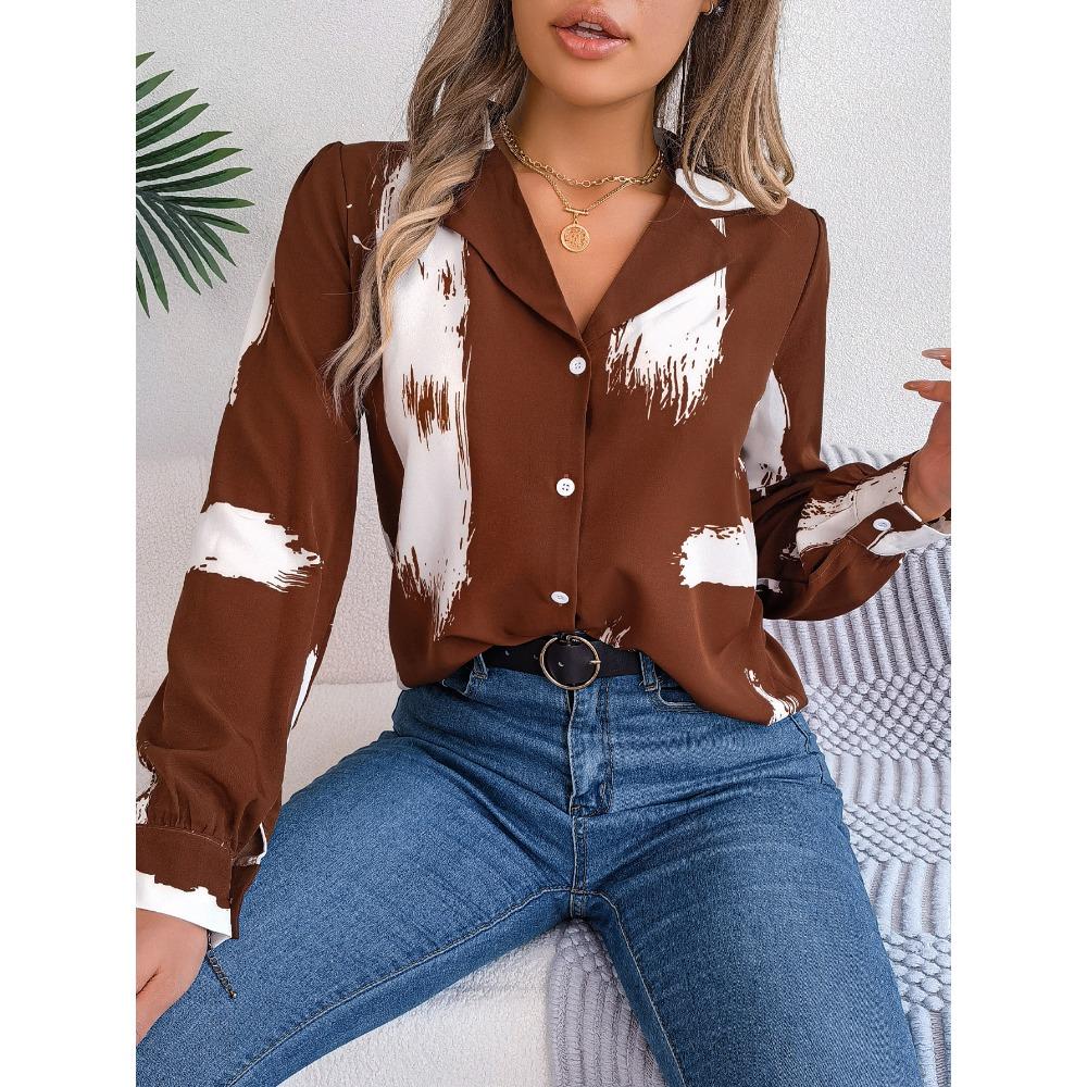 Temperament Contrast Color Striped Suit Collar Long Sleeve Shirt