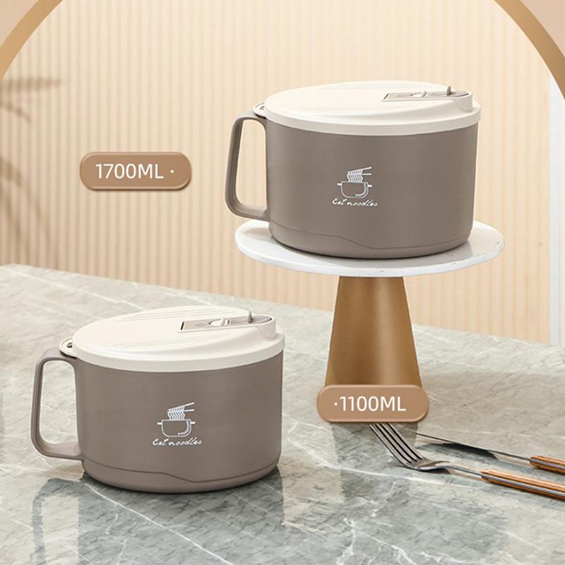 Tazón de Espuma de Acero Inoxidable 304 Gran Capacidad Doble Capa Anti-Escaldaduras Lonchera Con Vajilla/Tapa Puede Escurrir Tazón para Ramen