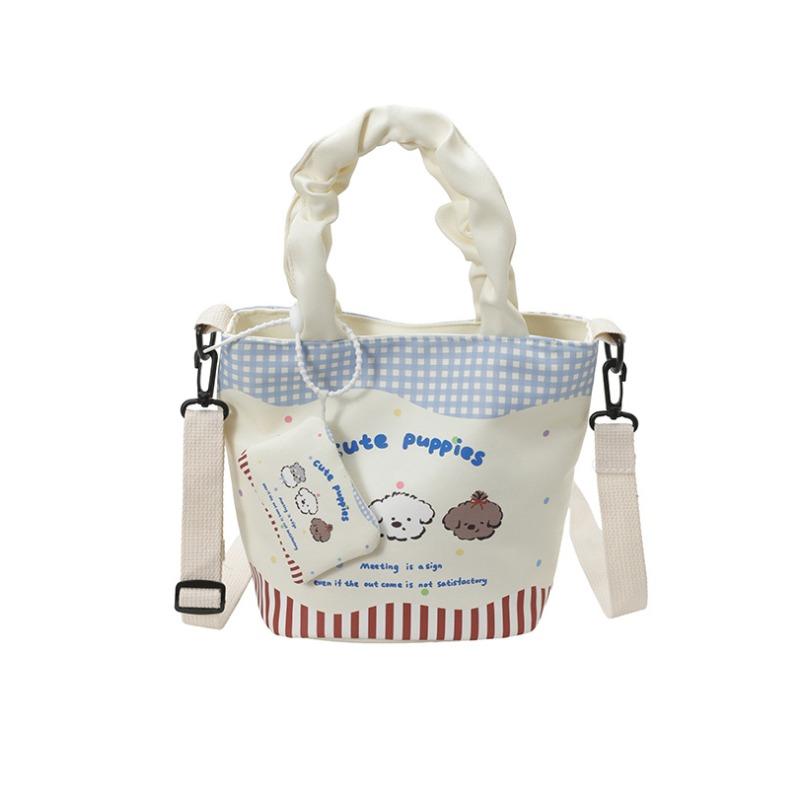 New Shoulder Messenger Bag Style Cute Cartoon Canvas Bag Women's Large-capacity Commuter Bucket Bag
