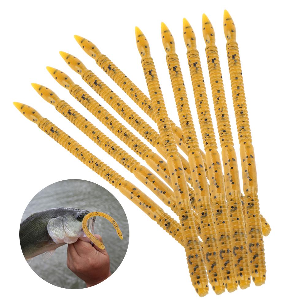 10 Stück Weiche Angelköder Künstliche Würmer Simulation Regenwurm Fischköder Zubehör 15cm braun mit schwarzen Punkten