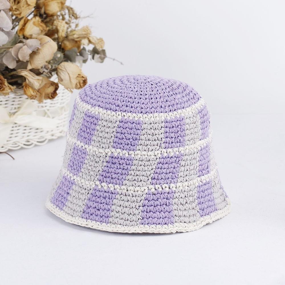 Crochet Striped Bucket Hat Thermal Panama Hat Casual Cold Cap Beach